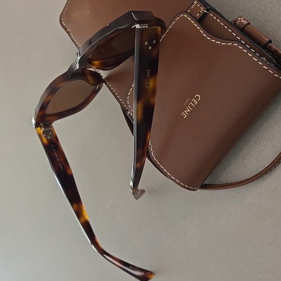 Celine Monochroms Geometric Sunglas With Brown Leather...